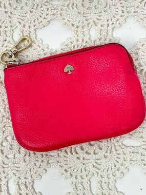 Kate Spade Rosie Parchment Hot Pink Pebbled Leather Zippered Coin Pouch w/Clip